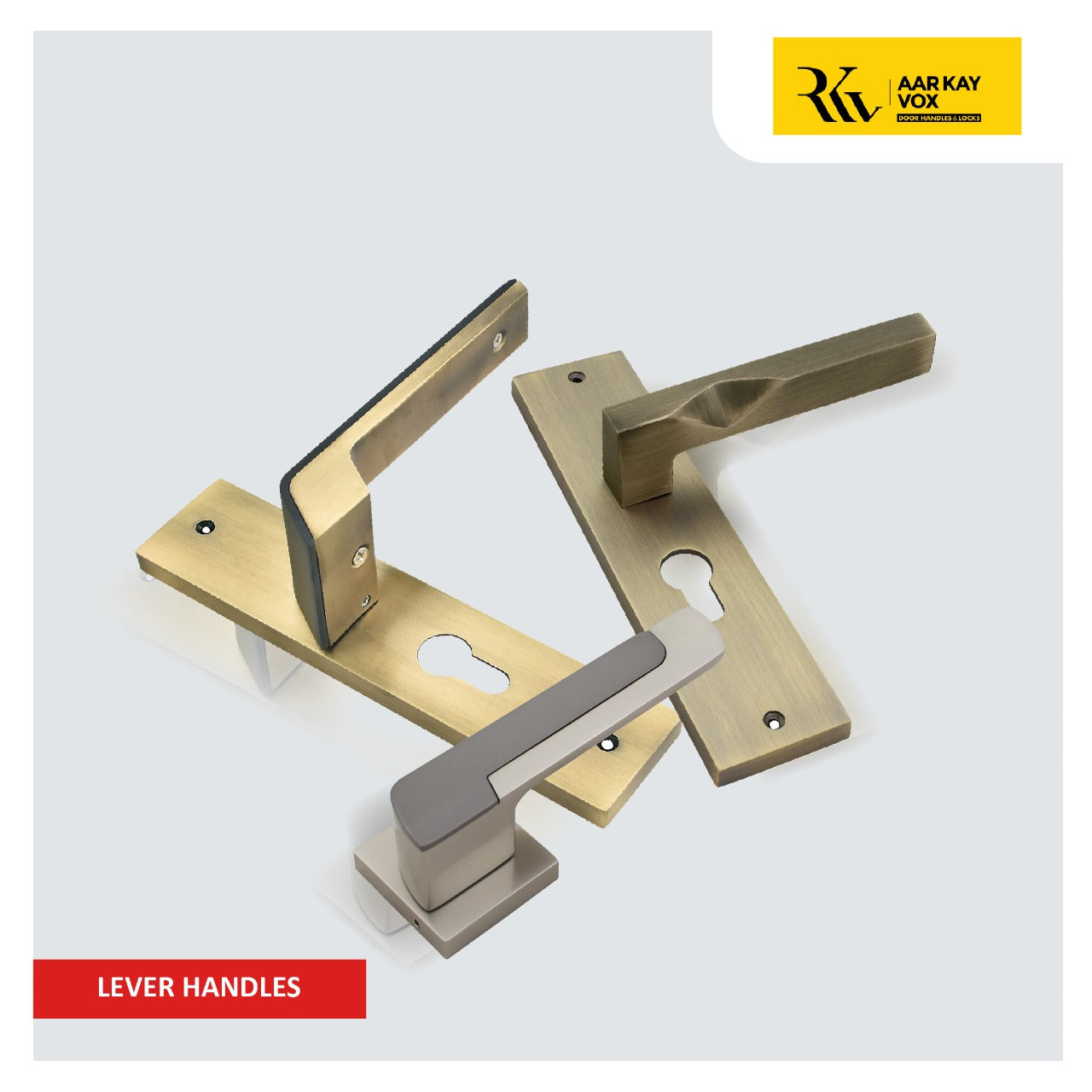 Aar Kay Vox Lever Handles - Elevate your doors with elegant and durable lever handles from M. M. Noorbhoy & Co.