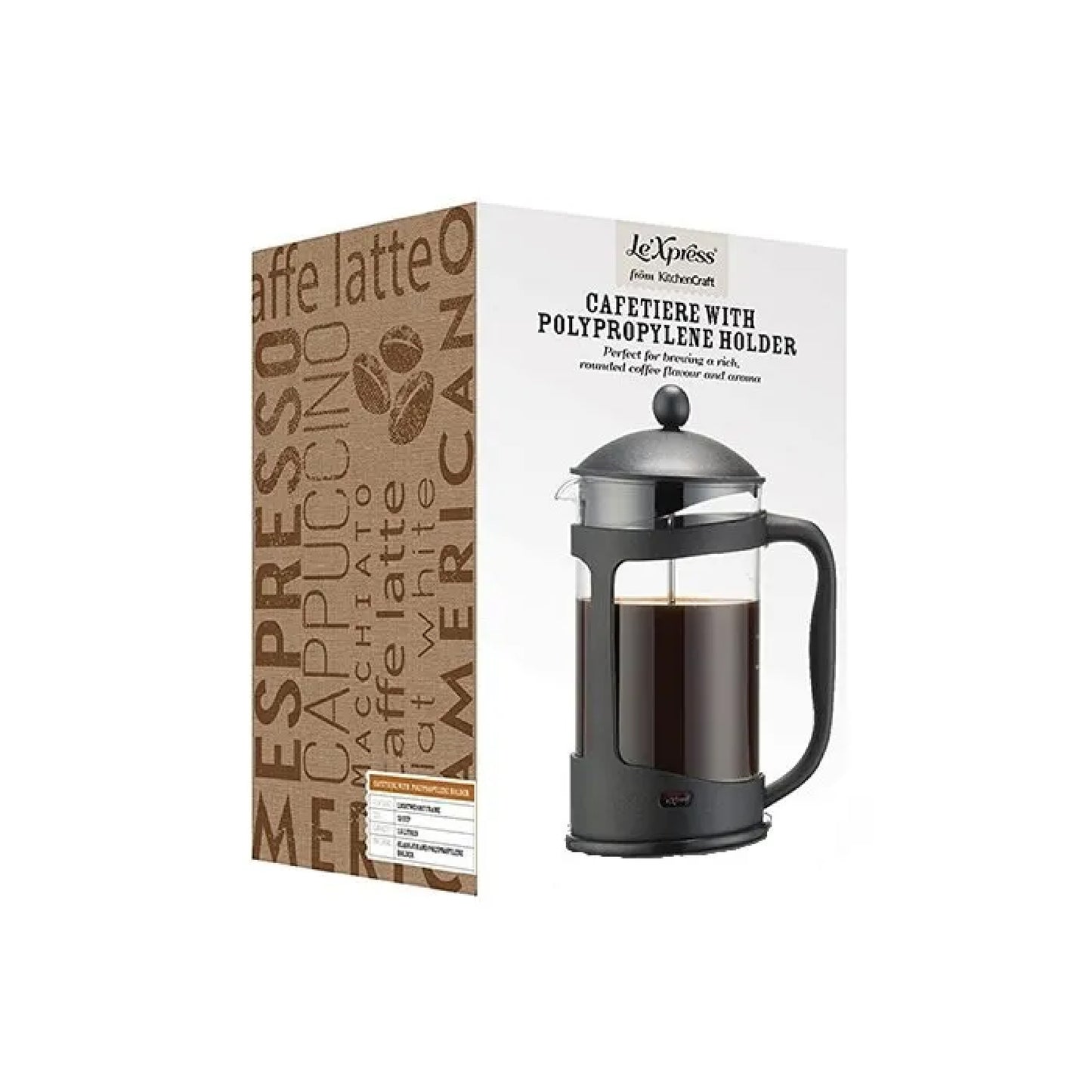 KitchenCraft Glass Cafetiere With Polypropylene Holder 8 Cup - KCLXCAFE8POLY