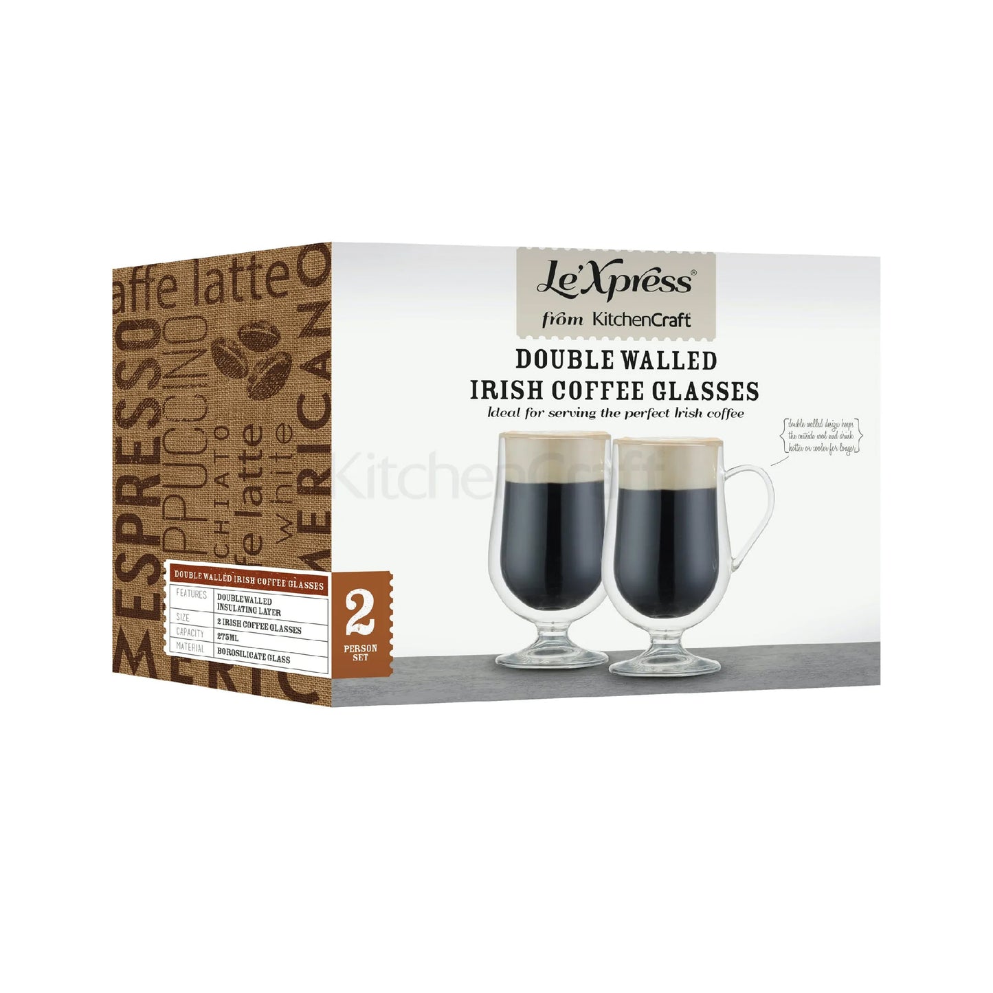 KitchenCraft Irish Coffee Glasses Double Walled - KCLXDWIRISH2PC