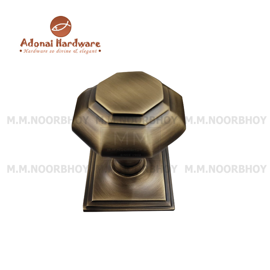 Adonai "Benaiah" Door Pull Knobs Brass with Rose Antique Brass & Polished Brass - AH-BENA-DKWR-067-BR