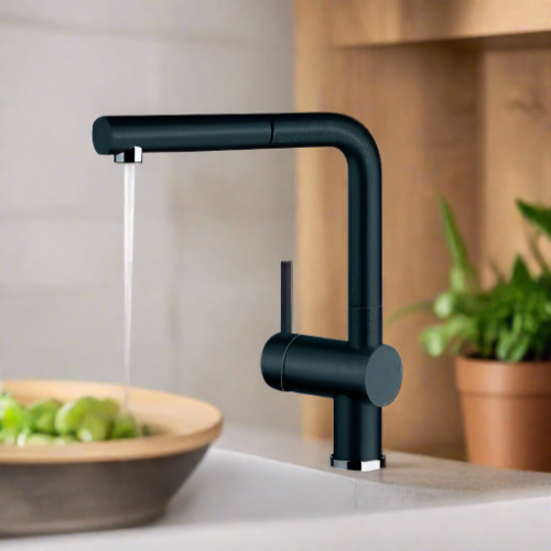 Mcoco Tap Water Faucet Mixer With Flexible Cables Pearl Granite Black & Brushed Stainless Steel Finish - BW7A14B