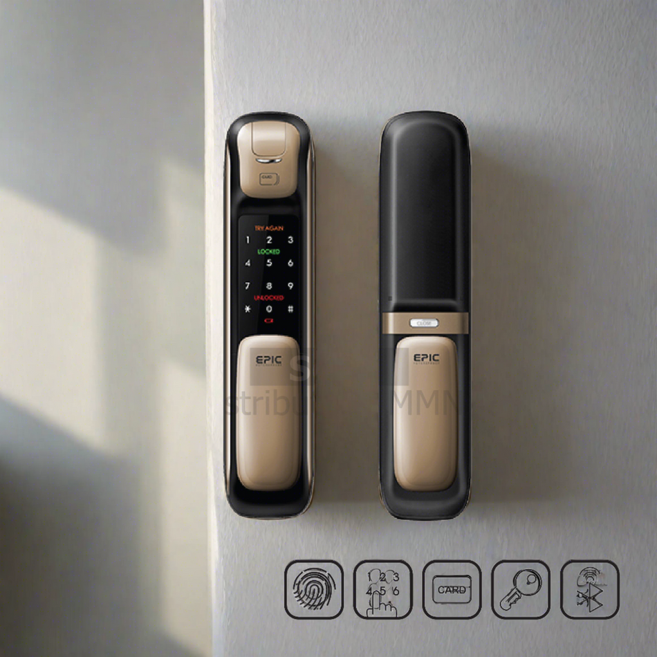 Epic Push & Pull Digital Door Lock Open With 5 Way Options Black Finish - ES-P9100FK