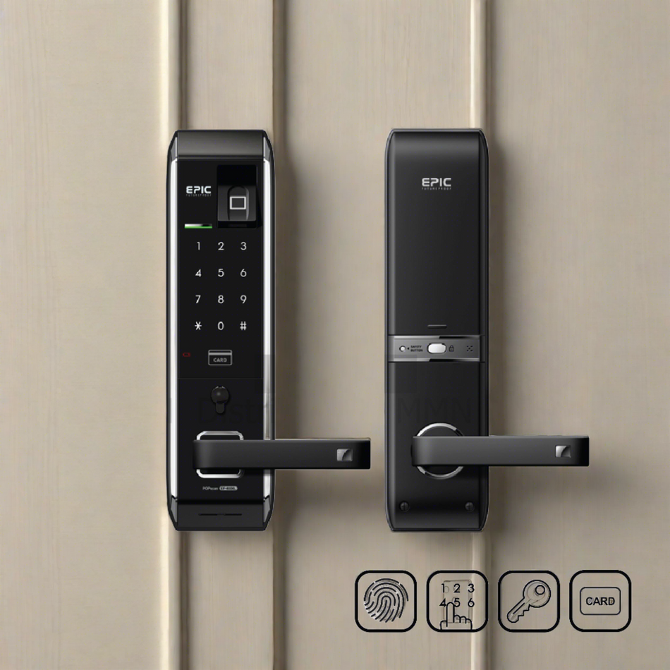 Epic Main Door Digital Mortise Lever Lock Open With 4 Way Option Black Colour Finish - EF-8000L