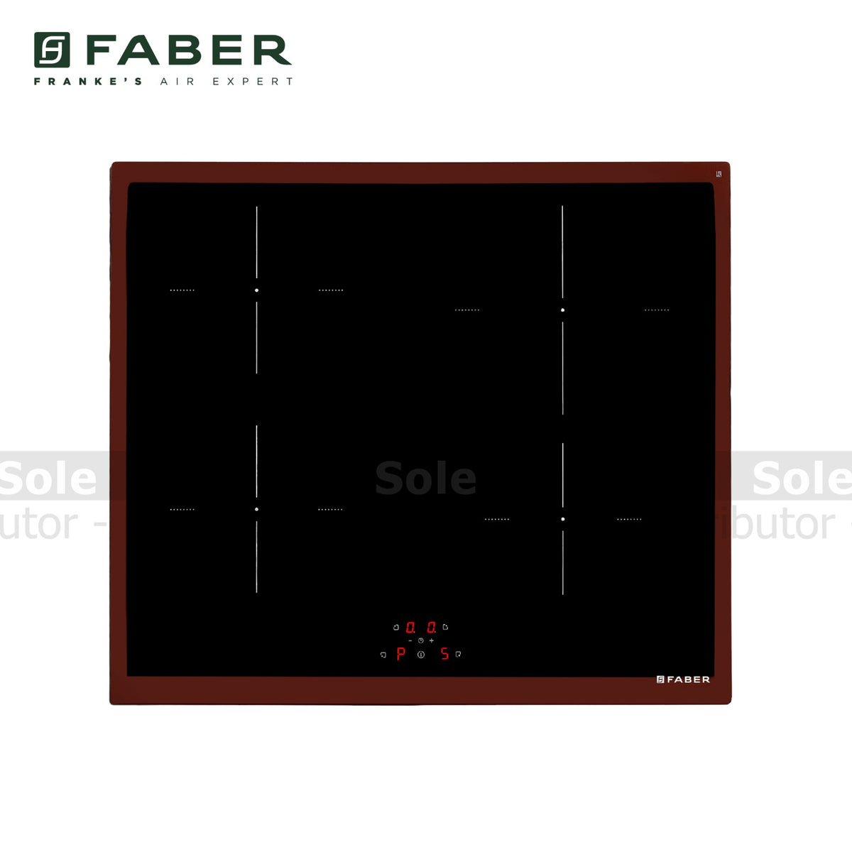 Faber induction cooktop with digital display on a white background