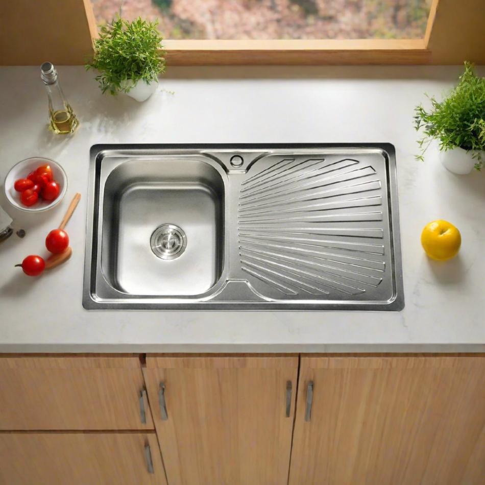 Mcoco Kitchen Sink Bowl with Drain Board Right Side Stainless Steel 304 Grade - GCSINKDRAR