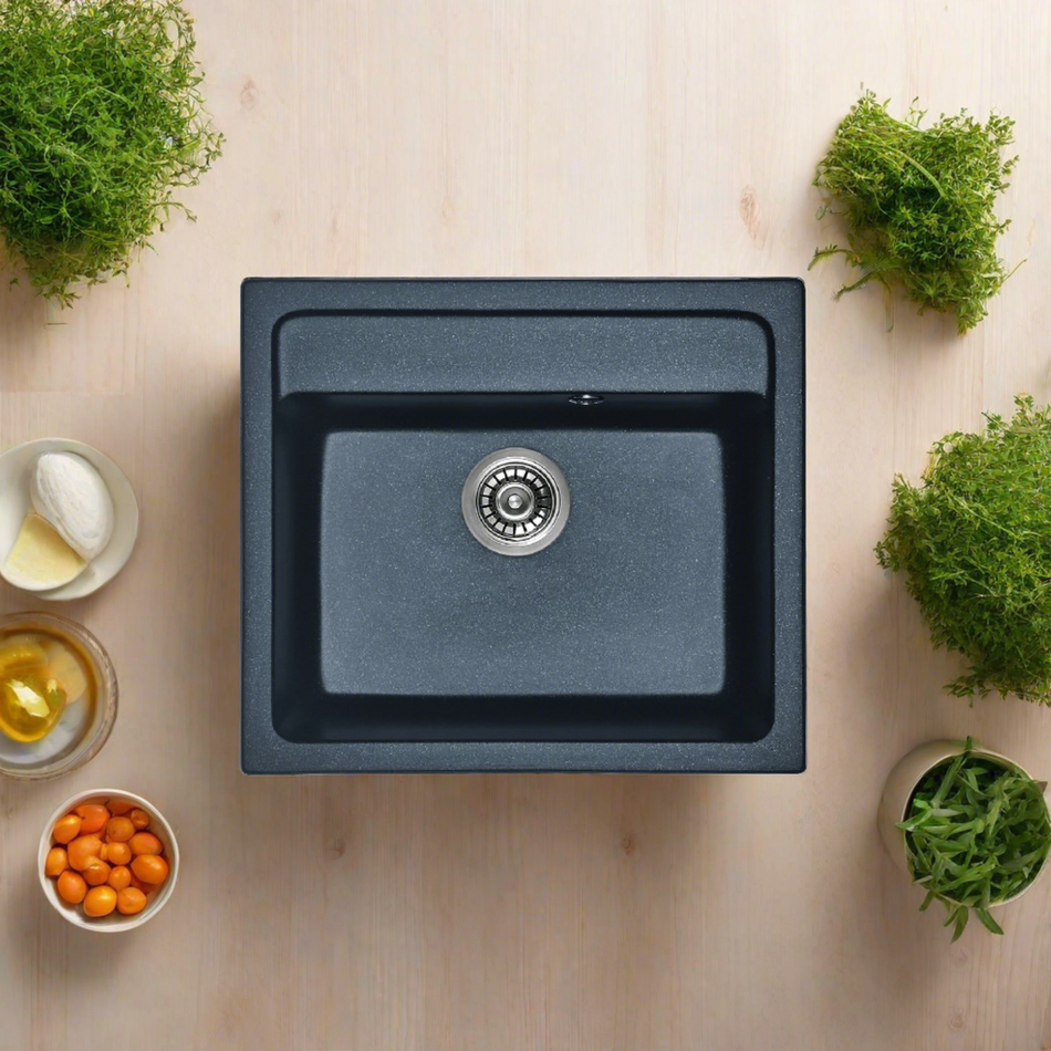 Mcoco Kitchen Sink Single Bowl without Drain Board Black Pearl Granite - HB8304