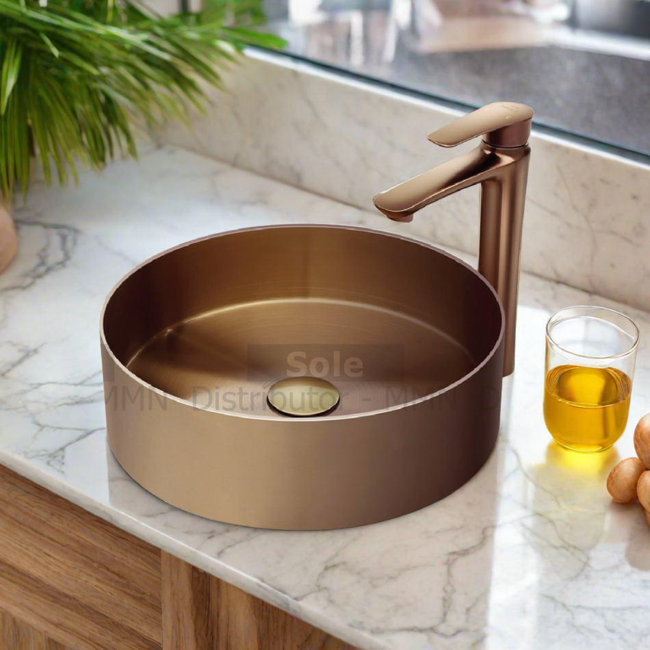 Higold Sink Single Bowl Round Topmount Dimension 380mmx110mm Nano Coating PVD Rose Gold Colour - HG617001