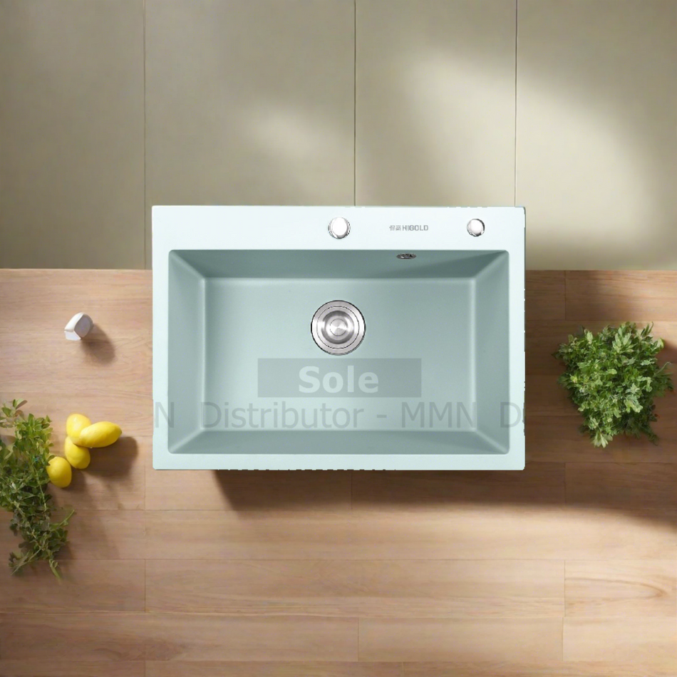 Higold Quartz Kitchen Sink Single Bowl Composite Dimension 580x450x200mm Black, White, Grey, Red & Pink Colour - HGQ35003