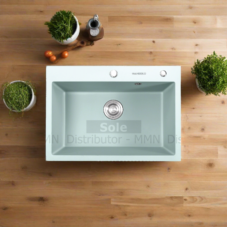 Higold Quartz Kitchen Sink Single Bowl Dimension 760x480x200mm Black, White & Grey Colour - HGQ35005