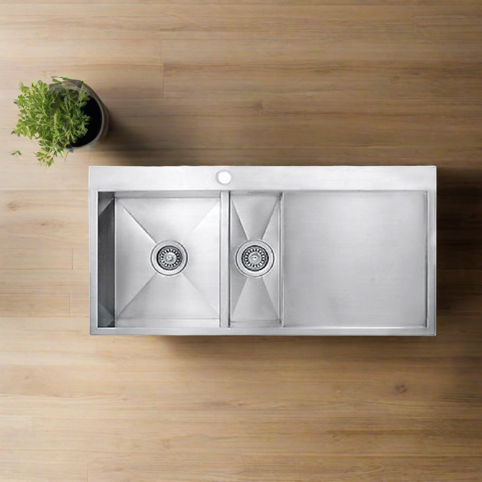 Mcoco 1 & 1/2 Bowl Sink Topmount With Drain Board 1.2mm Thickness Stainless Steel 304 Grade - HG9050