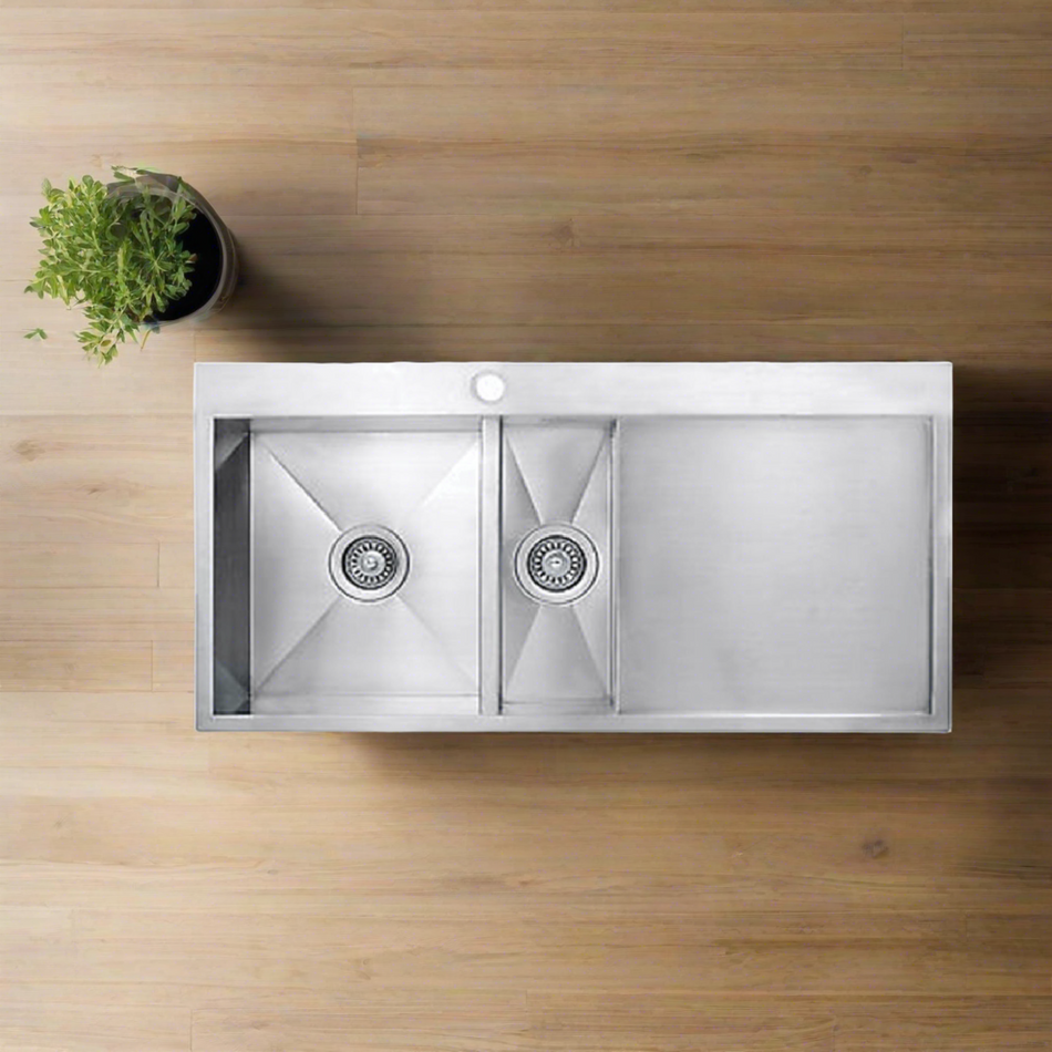 Mcoco Kitchen Sink Bowl Topmount 1 & 1/2  With Drain Board 1.2mm Thickness Stainless Steel 304 Grade - HG9050