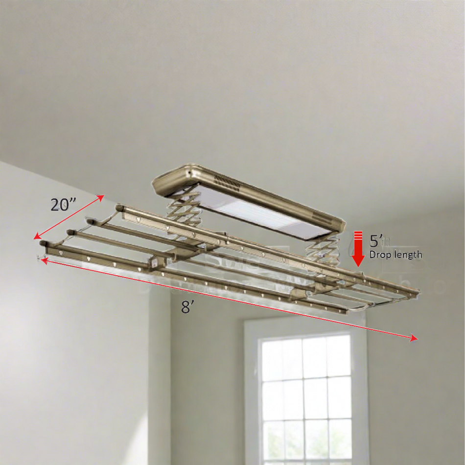 Mcoco Electric Clothes Hanger Ceiling Mount Lenght 8 Feet 4 Bars Aluminium Champagne Finish - 1103.4