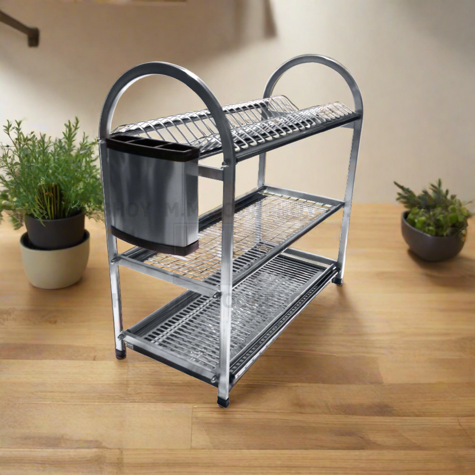 Mcoco Stand 3 Shelf Dish Rack With Cutlery & Spoon Holder Stainless Steel Finish - WDJ680