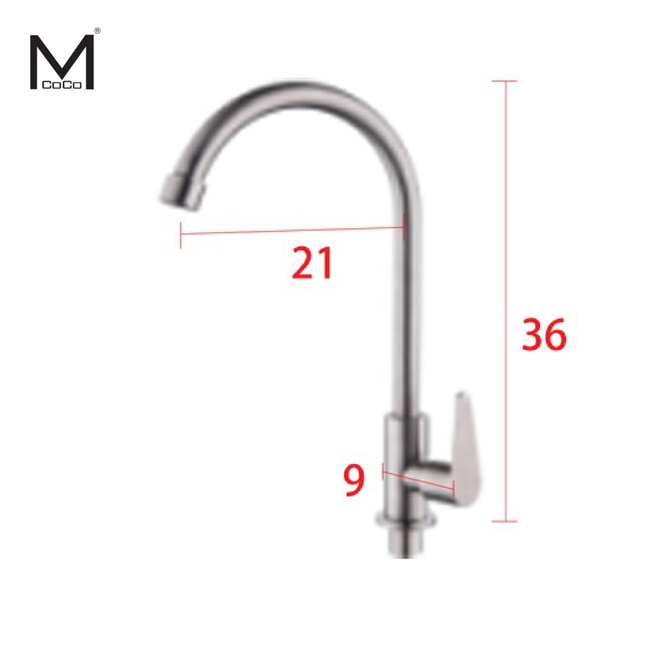 Mcoco SS304 Desk Mounted Kitchen Faucet Brushed Nickel 36x9x21cm Each - YT-0211MSS