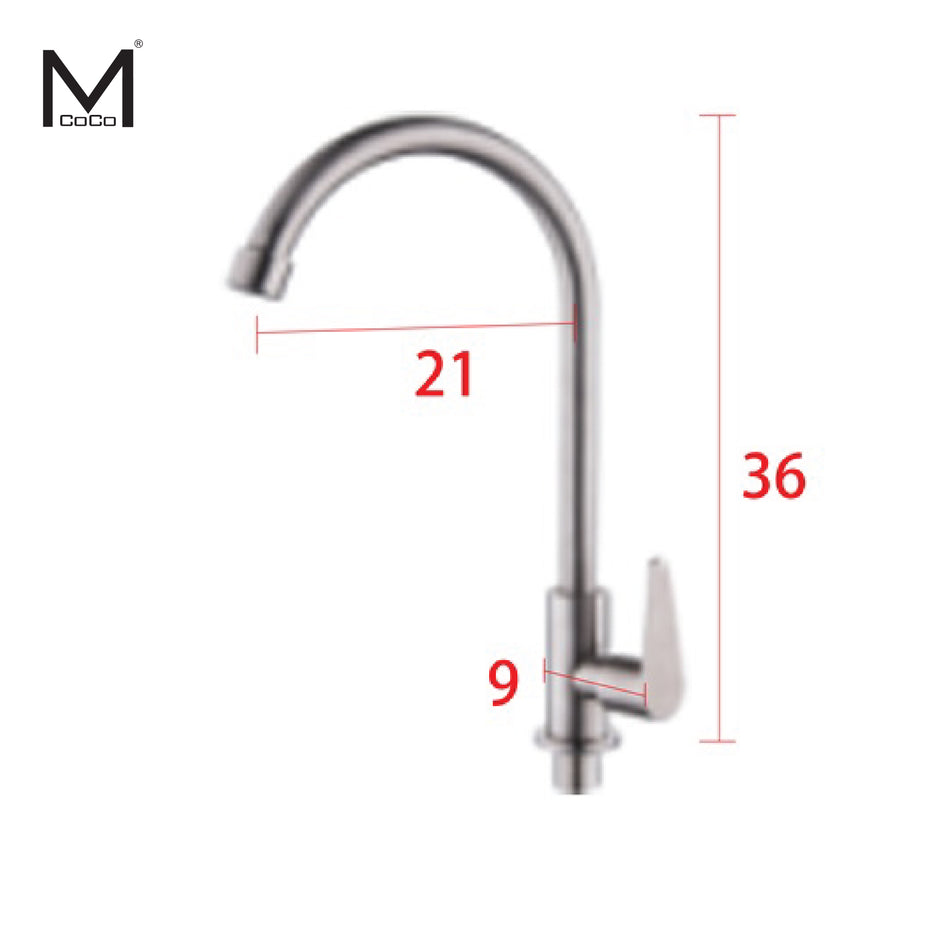 Mcoco SS304 Desk Mounted Kitchen Faucet Brushed Nickel 36x9x21cm Each - FU-2101SS