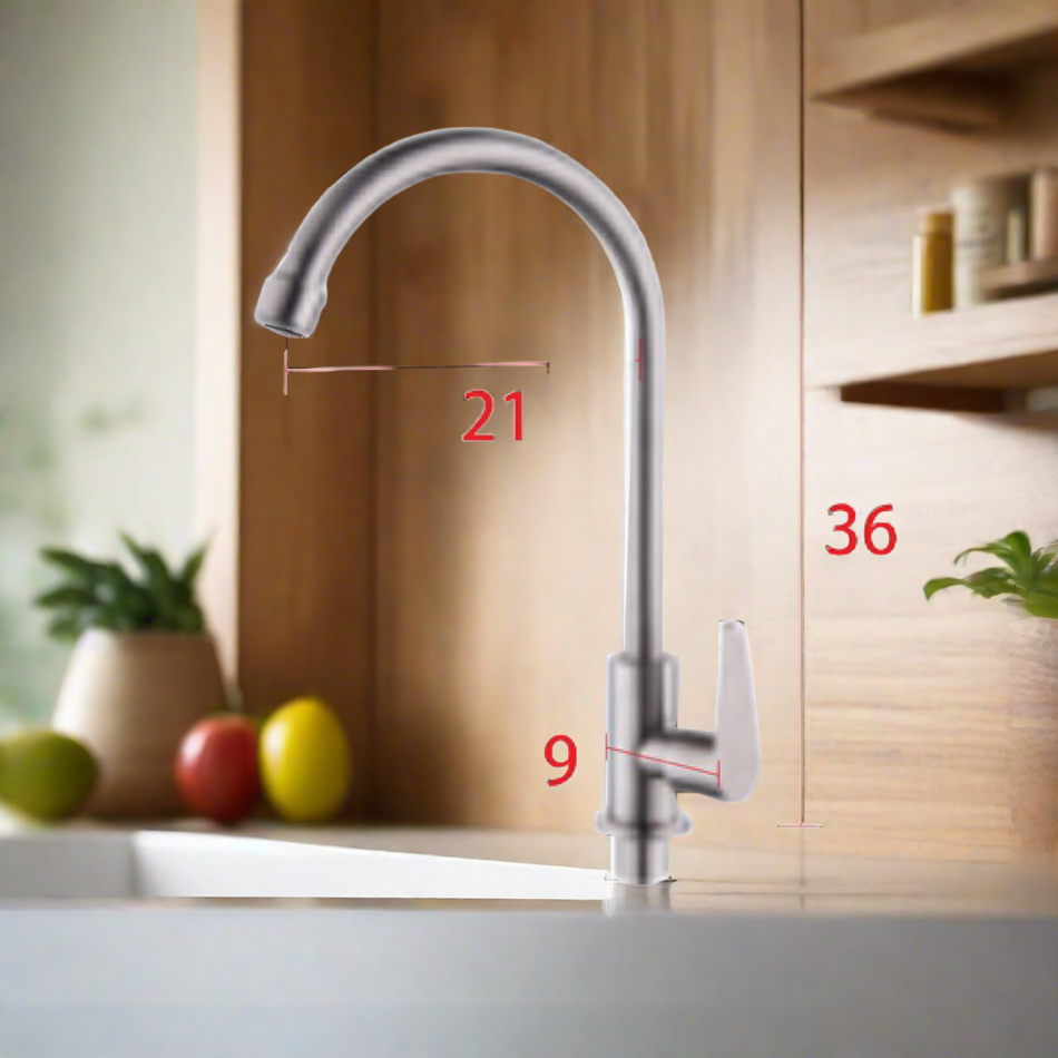 Mcoco SS304 Desk Mounted Kitchen Faucet Brushed Nickel 36x9x21cm Each - YT-0211MSS