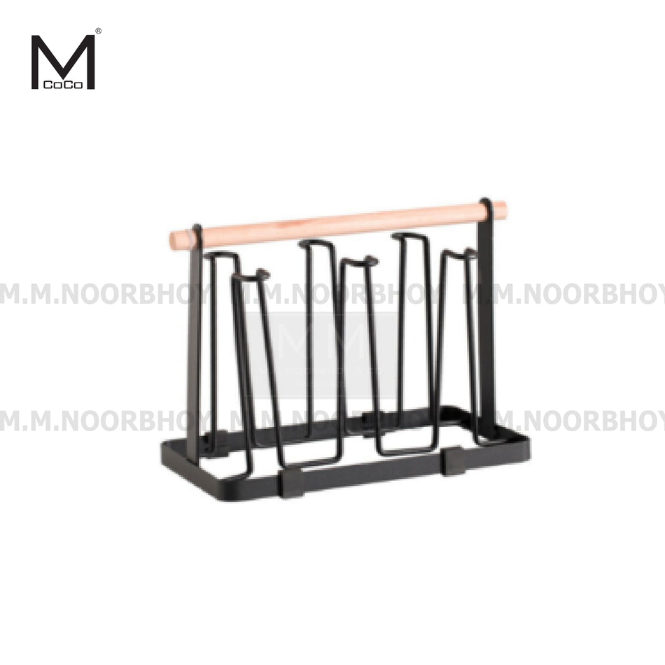 Mcoco Steel Black Color Cup Drying Rack Drainer Stand Holder with Wooden Handle Each - YI-188