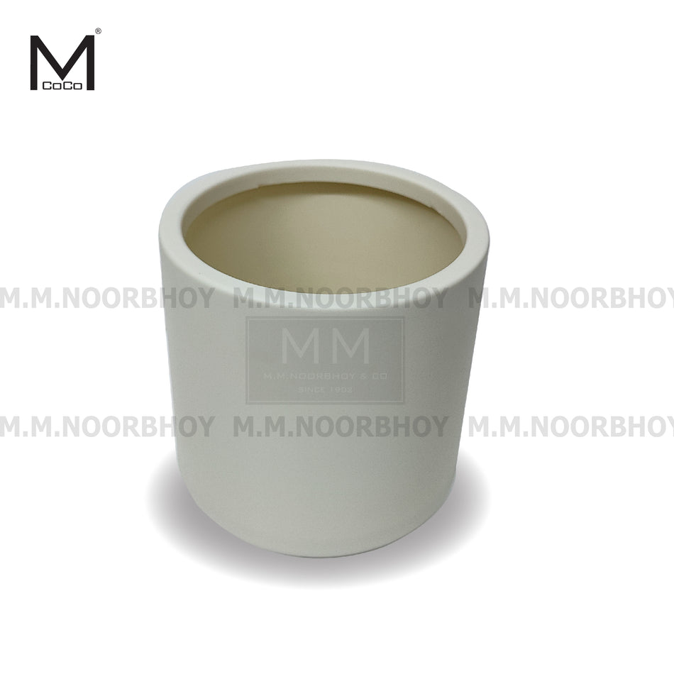 A white flower pot holders with the Mcoco logo on it, suitable for indoor and outdoor use.