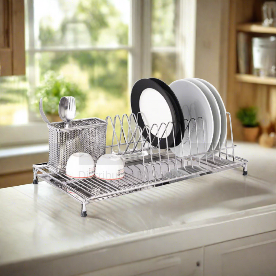 VRH Wireware Stand Dish Rack With Cutlery Holder, Size 260x530x170mm, Stainless Steel - HW106.W106O