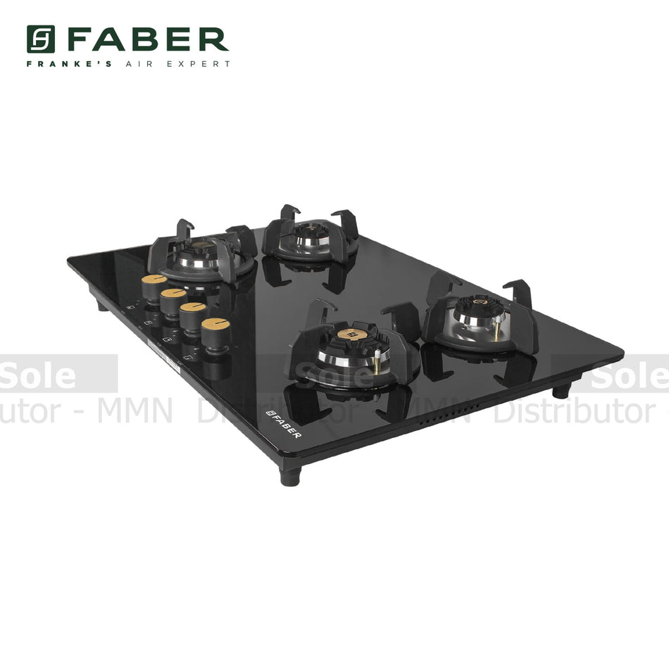 Faber 4 Burner Gas Hob with Cast Iron Supports Black Tempered Glass 8mm - FB/HOB-MX/BG/784/106.0603.582