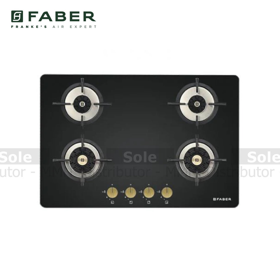 Faber 4 Burner Gas Hob with Cast Iron Supports Black Tempered Glass 8mm - FB/HOB-MX/BG/784/106.0603.582