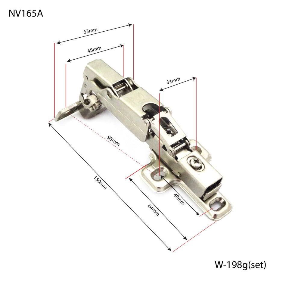 Mcoco Furniture Concealed Soft Closing Hinges 165 Degrees Open Satin Nickel Finish - NV165A