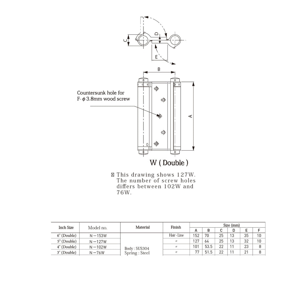 ACE Double Action Hinge Stainless Steel Material with 304 Grade - ACE/HIN/SSS