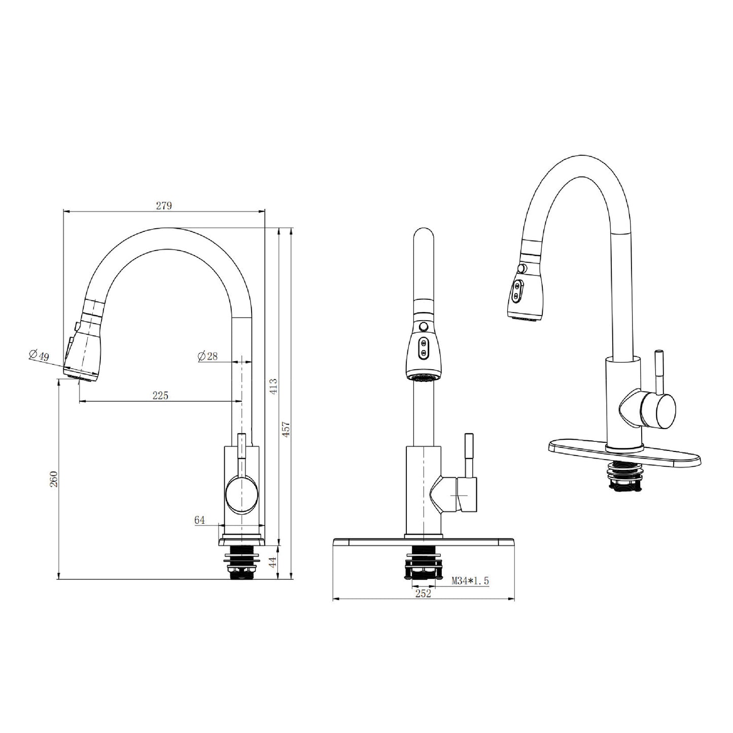 Frascio Water Faucet Mixer Tap Single Lever Pullout Type With Two Flexible Hoses Stainless Steel Brush Nickel Finish - FRA1059090BN