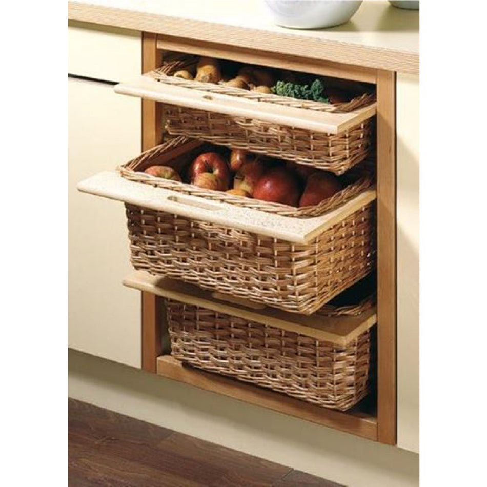 Hettich Beach Wooden Wicker Basket with Railing, Height 210 & 300mm, Wooden Frame Solid Beech - HT4190