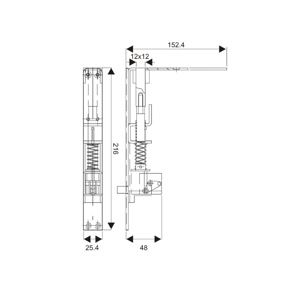 Euroart Automatic Flush Bolt for Timber Doors, 216x25.4mm Stainless Steel Finish - AFB1901