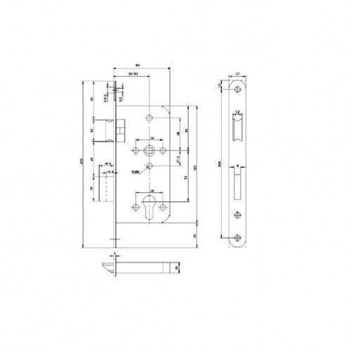 EuroArt Din Sash Lock Body 72x55mm Backset SSS,AB,BL/PVD & PB/PVD Finish  - DLA7255EP