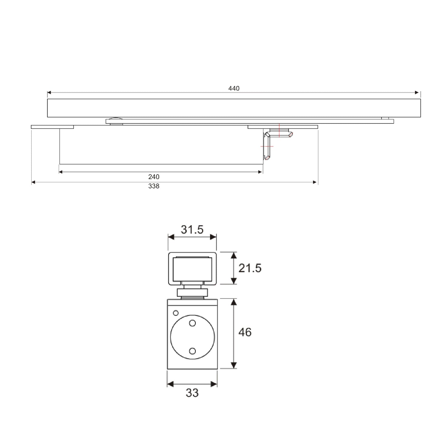EuroArt Cam Action Concealed Door Closer, Opening Angle 120° - DC3024
