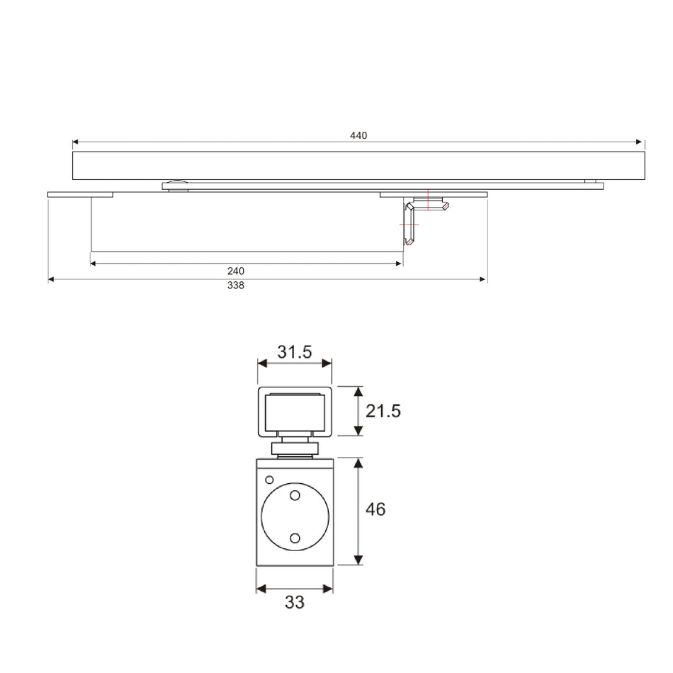 EuroArt Cam Action Concealed Door Closer, Opening Angle 120° - DC3024