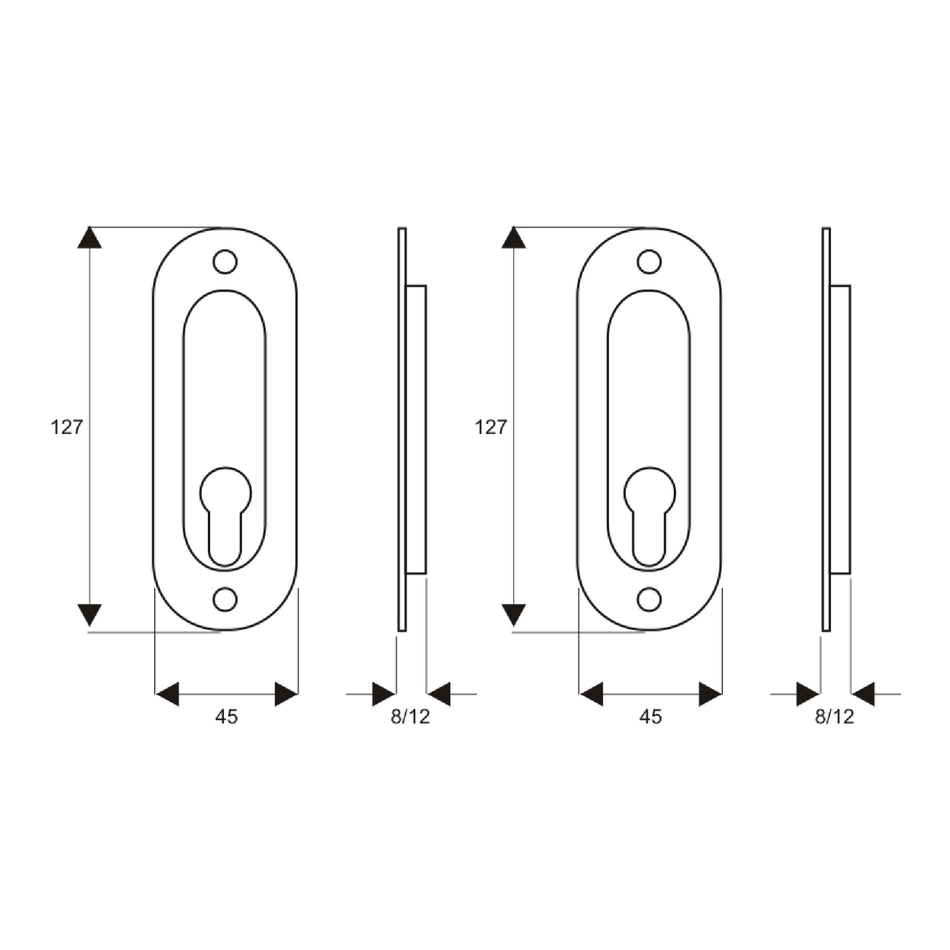 EuroArt Oval Euro Profile Flush Pull , Size 127mm X 45mm , Stainless Steel Finish - FPSL1000/SSS