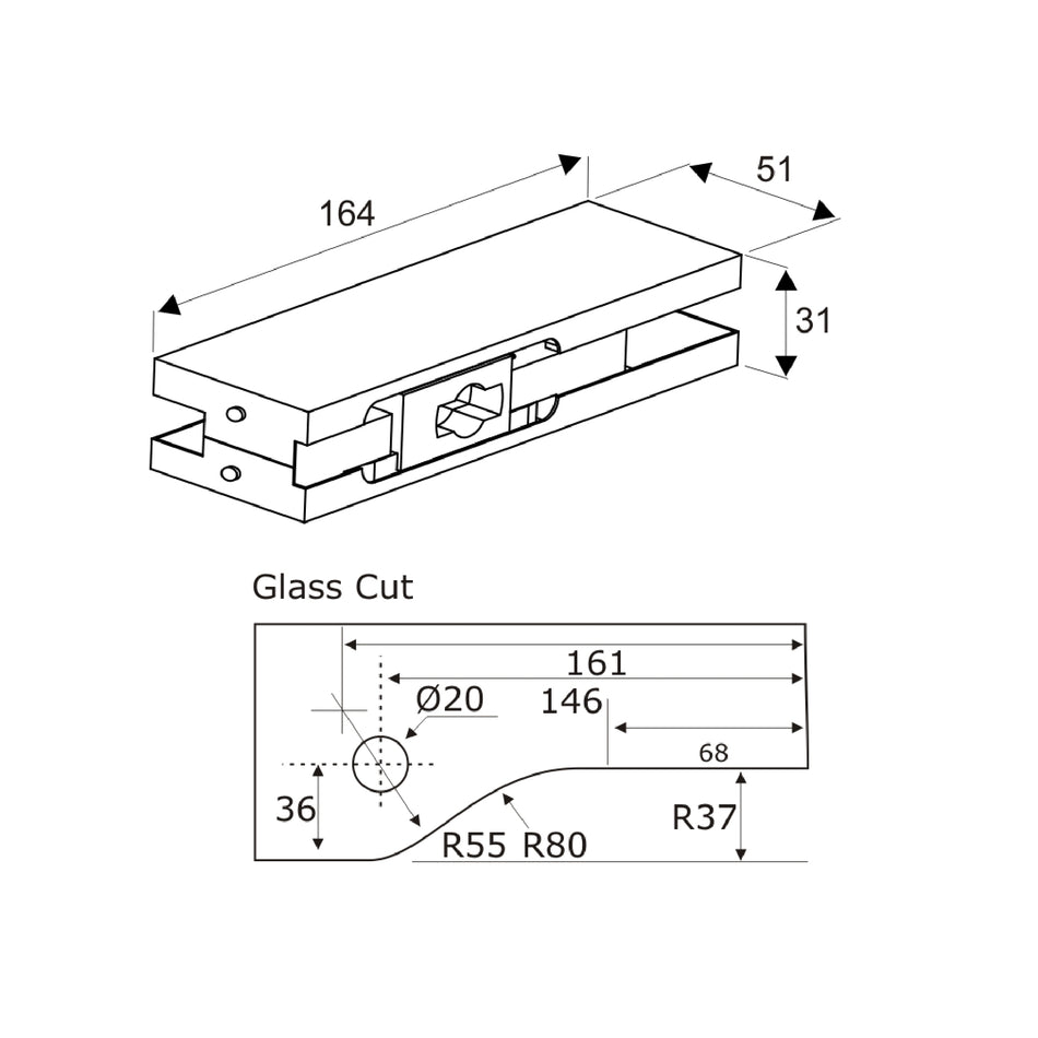 EuroArt Bottom Patch for Centre Hung Glass Door, 304 Grade Satin Stainless Steel Finish - PF10.SSS