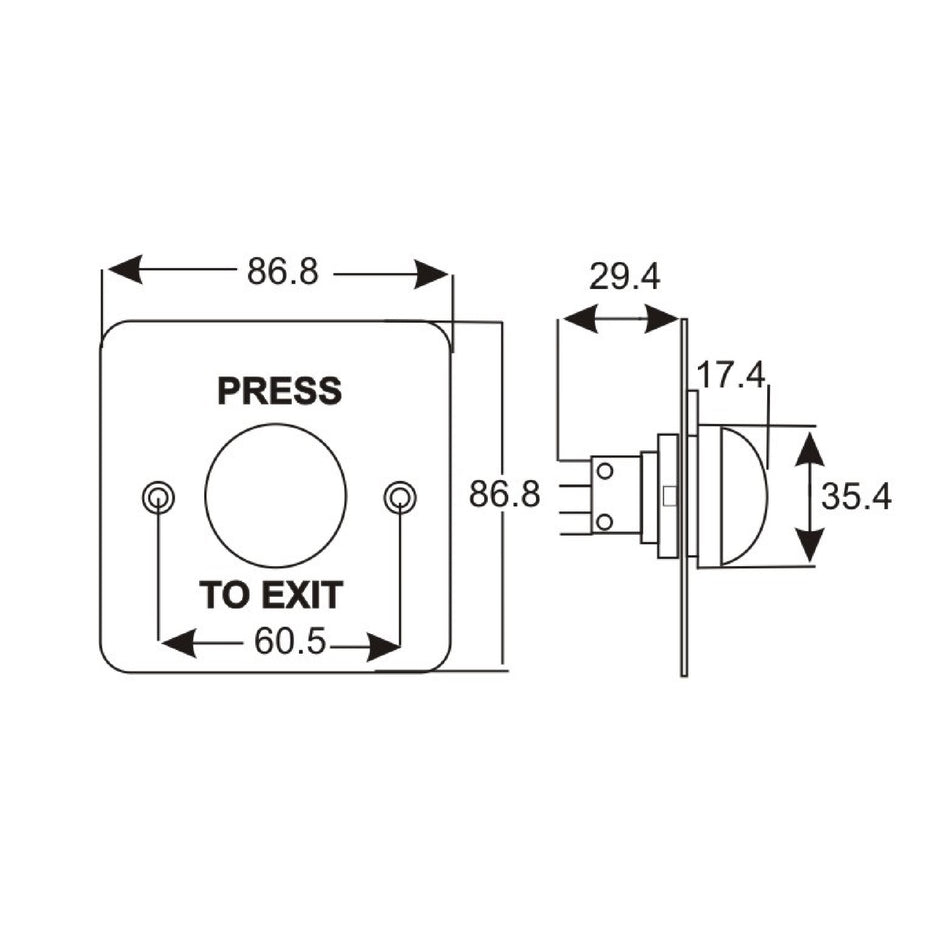EuroArt Push Button, Green Mushroom Button, Press to Exit, Engraved - PB03/SSS