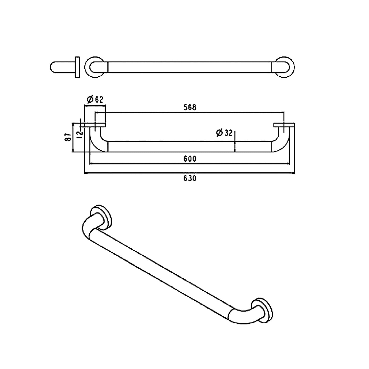 VRH Grab Bar, Length 600 & 800mm, Stainless Steel - FBVHC.TS790
