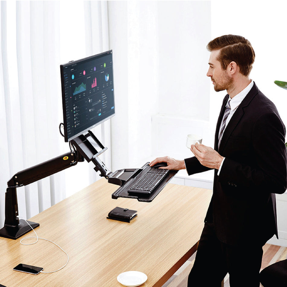 Mcoco Desk Mount Head Rotatable LCD Bracket With Keyboard Tray, TV Size 22" to 35" Black Colour - FC35