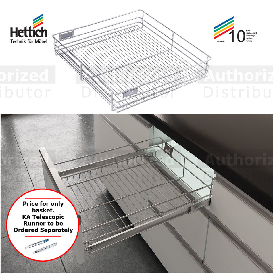 Hettich Cargotech M Plain Wire Basket, Size 386mm, 536mm & 836mm, Stainless Steel - HT9190