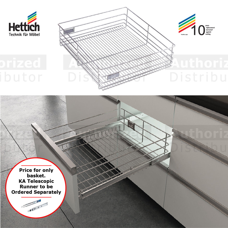 Hettich Cargotech M Plain Wire Basket, Size 386mm, 536mm & 836mm, Stainless Steel - HT9190
