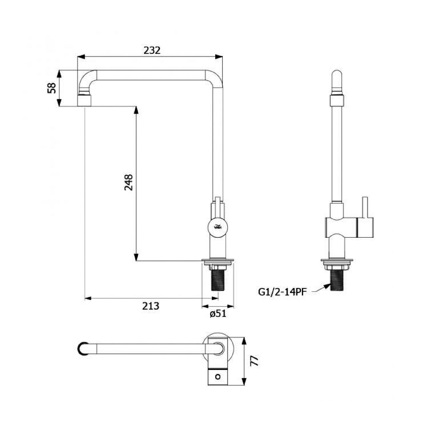 VRH තට්ටුව Single Sink Faucet Pocket Model, මල නොබැඳෙන වානේ - HFVSB.1000G1