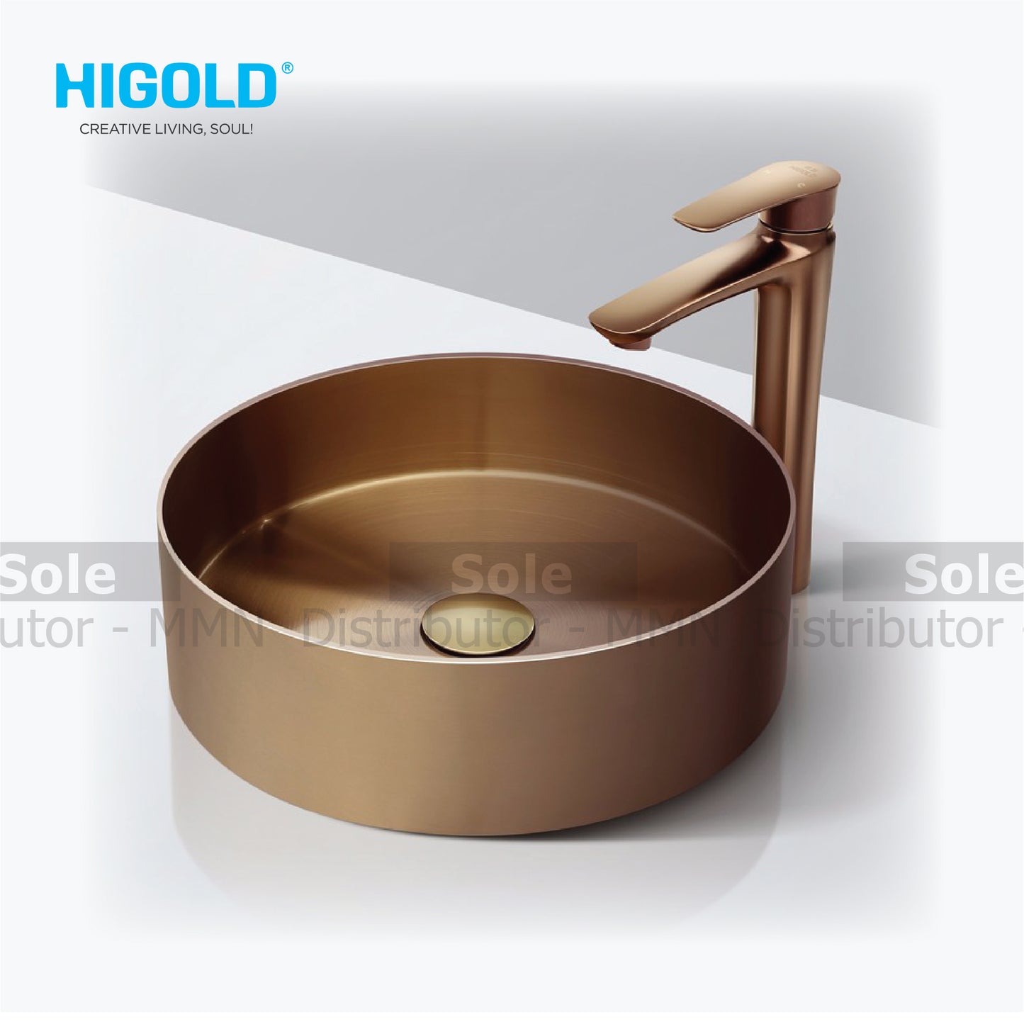Higold Sink Single Bowl Round Topmount Dimension 380mmx110mm Nano Coating PVD Rose Gold Colour - HG617001