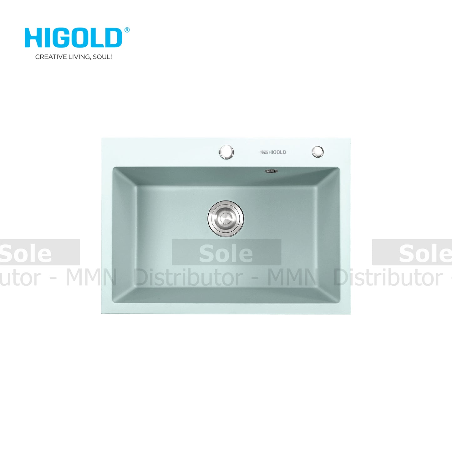Higold Quartz Sink Single Bowl Composite Dimension 580x450x200mm Black, White, Grey, Red & Pink Colour - HGQ35003