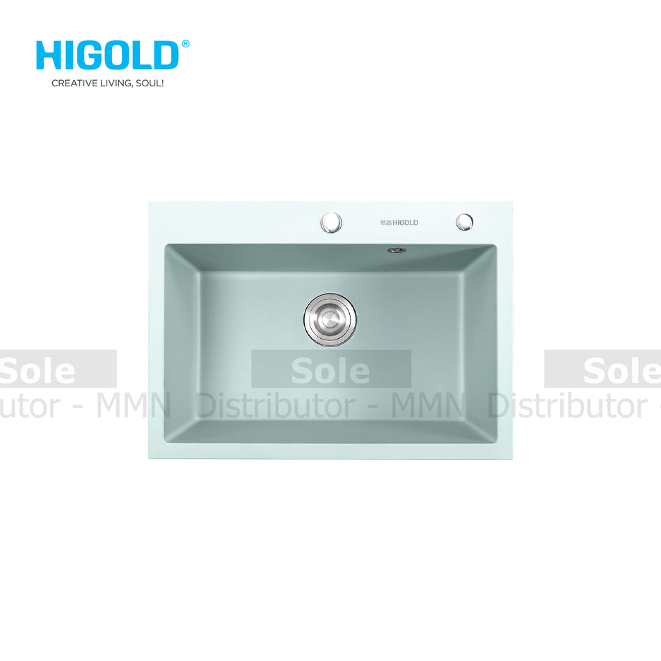 Higold Quartz Kitchen Sink Single Bowl Composite Dimension 580x450x200mm Black, White, Grey, Red & Pink Colour - HGQ35003