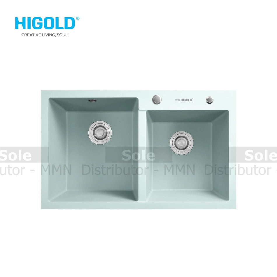 Higold Double Bowl Kitchen Sink Composite Dimension 860x500x200mm Black, White & Grey Colour - HGQ35008