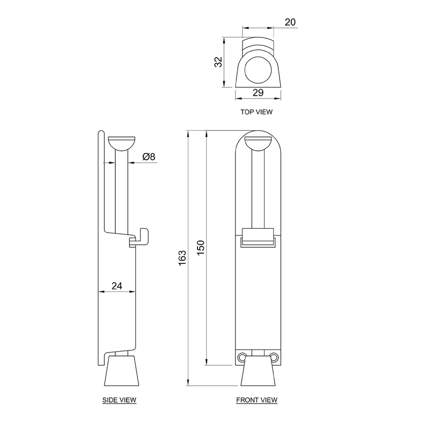 Kich Door Stopper, Size 163x32mm, Zinc Satin Finish - KKLDSTRS