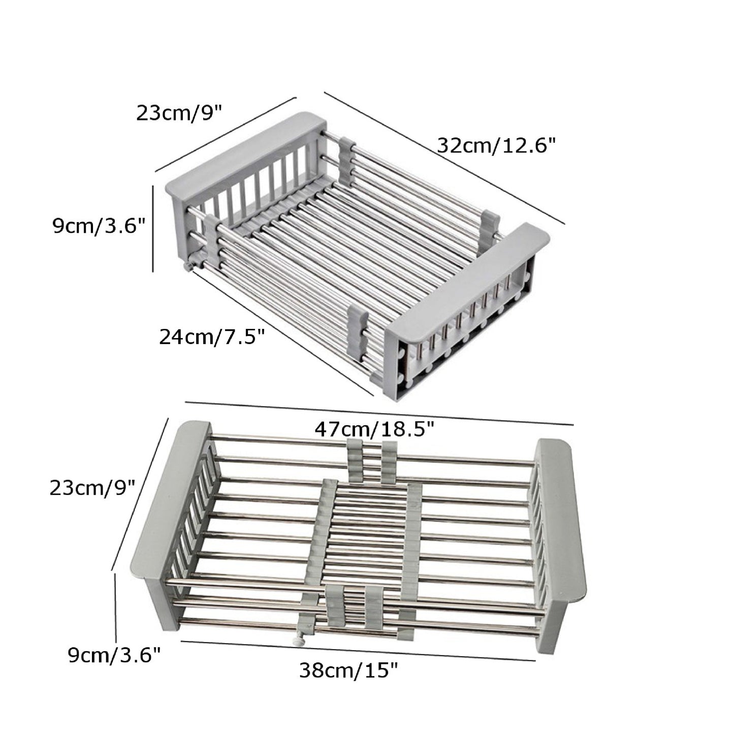 Mcoco Adjustable Drainer Tray For Plates & Cups Dimension 23cm x 9cm x 24-38cm Stainless Steel - SPDT