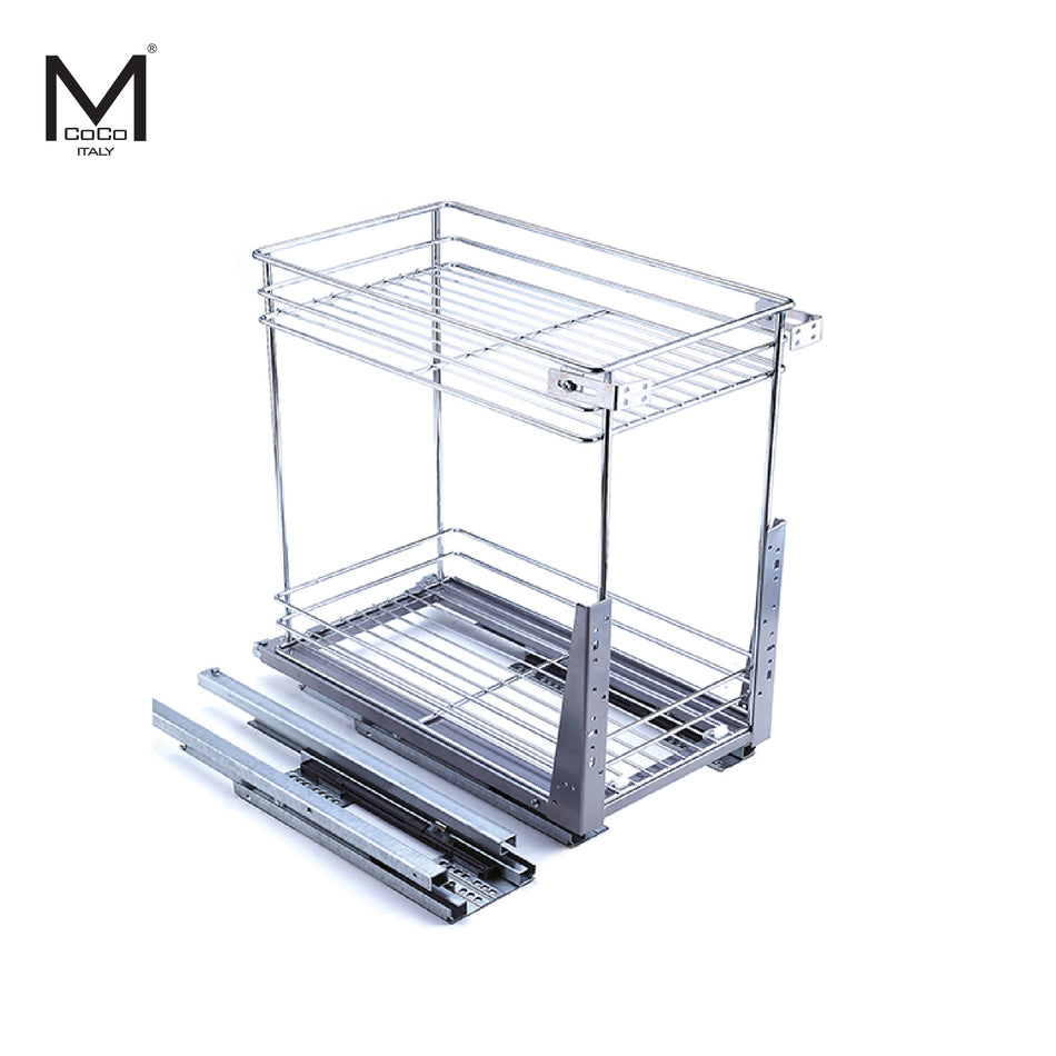 Mcoco Bottle Pullout With Under Mount Railing, Size 150mm, Steel Chrome Plated & Nano Coating - TOM150D2