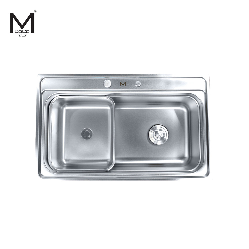 Mcoco Kitchen Sink Single Bowl with Waste Set, Dimension 820x500x230mm Stainless Steel  - LAN666BSS