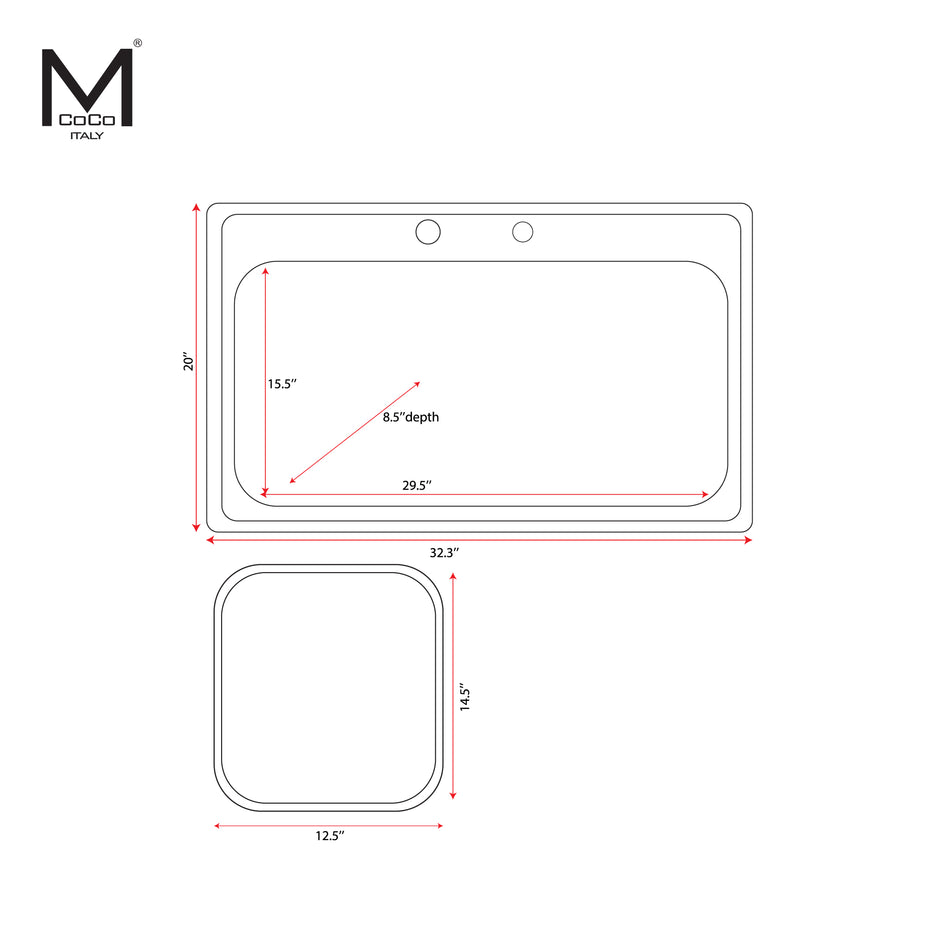 Mcoco Sink Single Bowl With Waste Set, Dimension 820x500x230mm Stainless Steel  - LAN666BSS